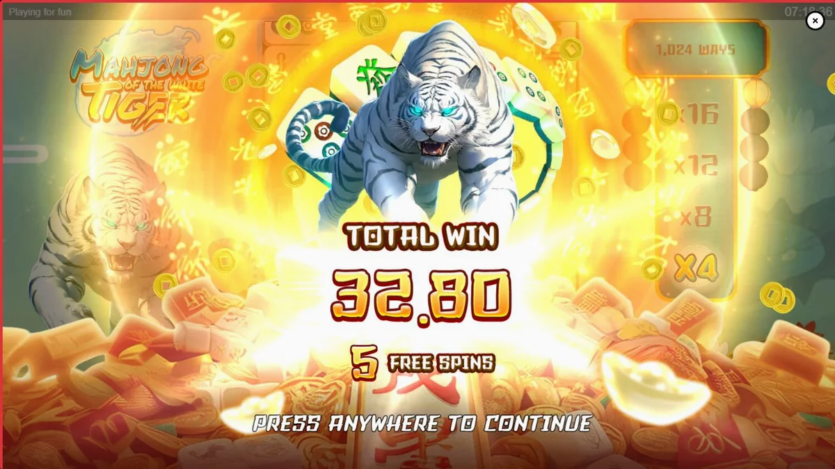 O slot Mahjong of the White Tiger com tema oriental e tigre branco