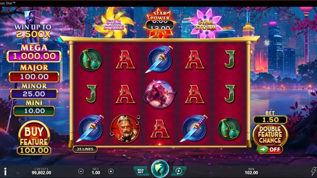 O protagonista assassino de Assassin Star™ em um cenário neon de Tóquio com flores de cerejeira.
